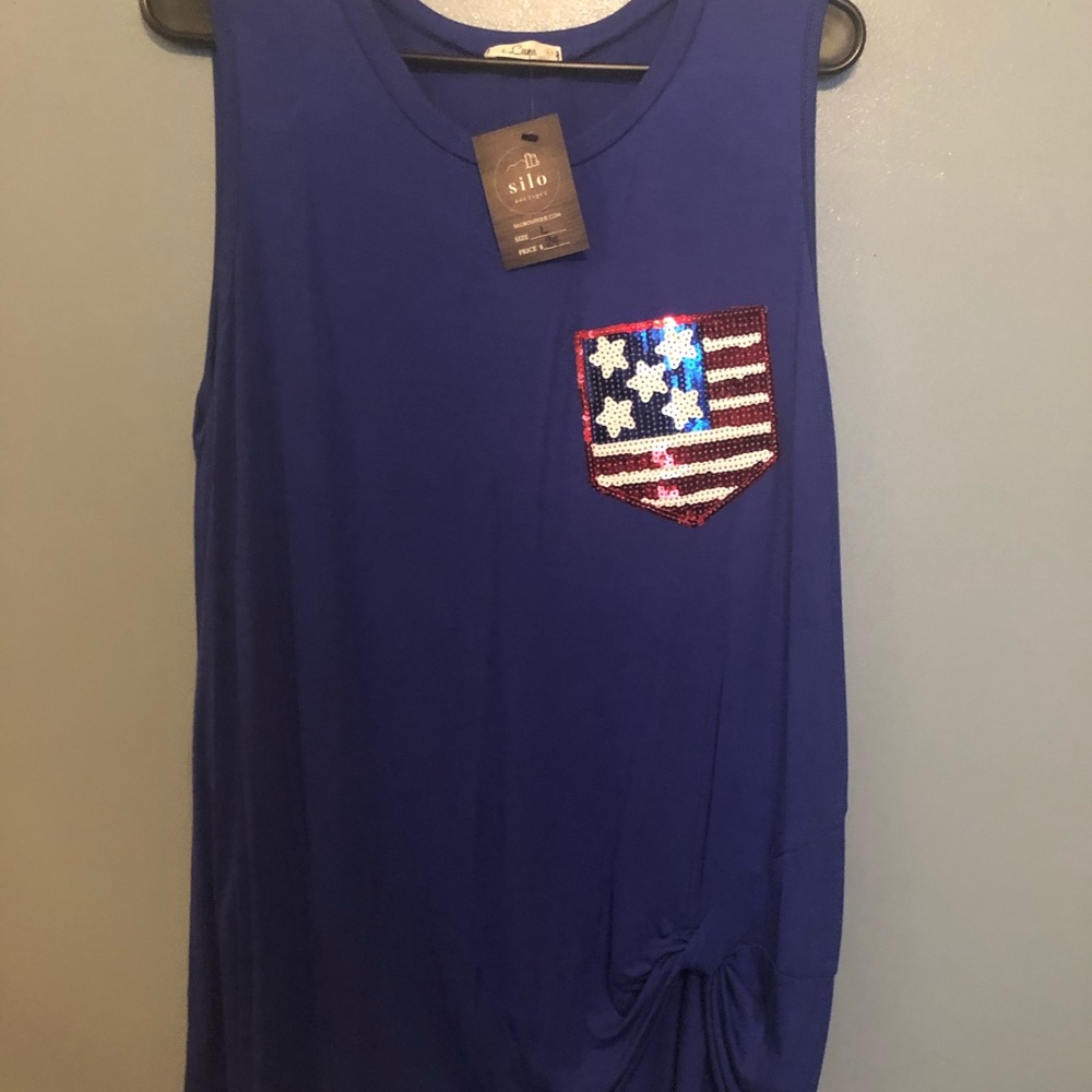 COPY - American Flag sequin Pocket T-shirt Large